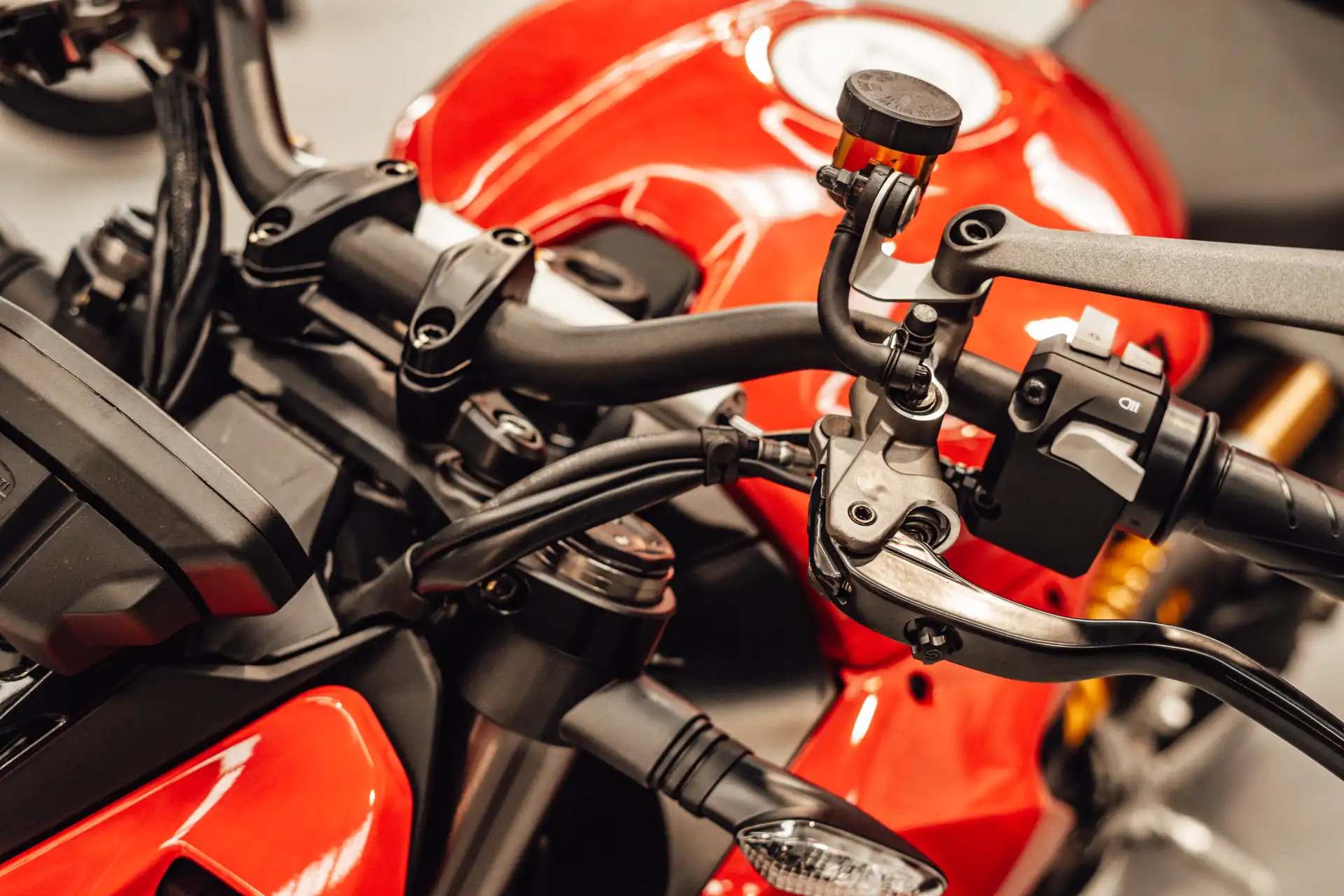 detail of the handlebar of a custom motorbike