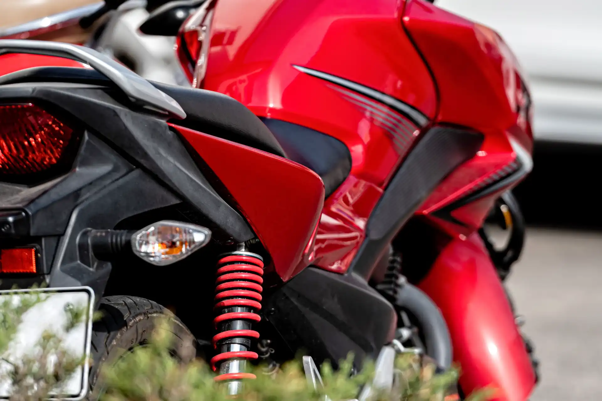 red modern motorcycle close up